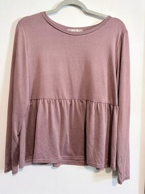 Pink Republic Long-Sleeve Peplum Top in Dusty Mauve